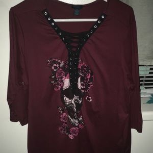 Rue+ Rose/Skull lace-up Baggy Tee